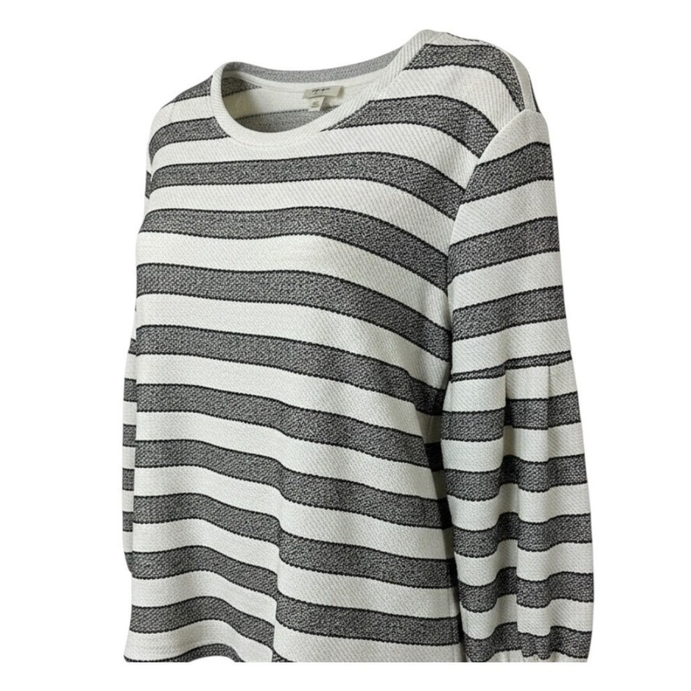 Style & Co Top Womens Large Autumn Retreat White Black Striped Knit Long Sleeve
